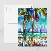 Carte Postale Vintage Miami Florida aquarelle peinture (Devant / Derrière)