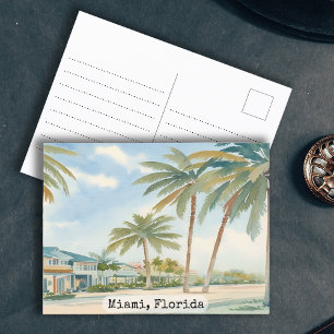 Carte Postale Vintage Miami Floride Aquarelle