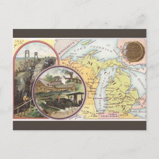 Carte Postale Vintage Michigan Map (Devant)