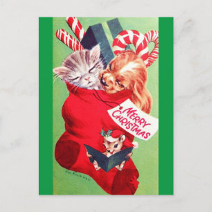 Carte Postale Vintage Mid Century Beau bébé Chiot Kitten