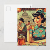 Carte Postale Vintage mignonne asiatique fille (Devant / Derrière)