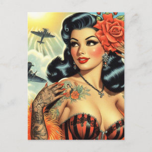 Carte Postale Vintage mignonne fille de tatouage