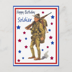 Carte postale vintage militaire d'anniversaire heu