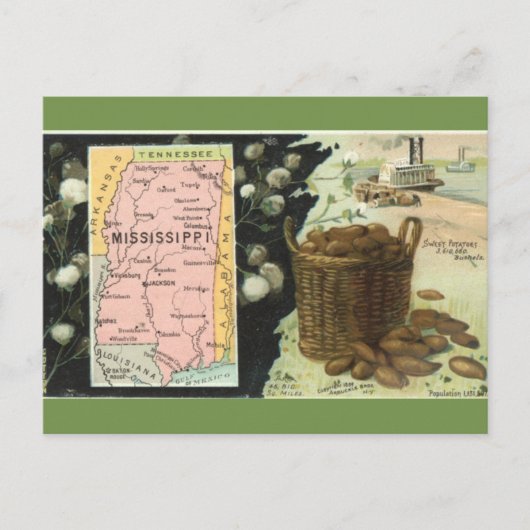 Carte Postale Vintage Mississippi Map Postcard (Devant)