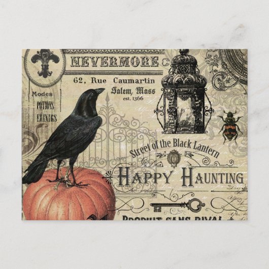 Carte Postale vintage moderne halloween citrouille et croix (Devant)