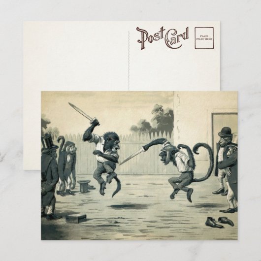 Carte postale vintage Monkey Duel (Devant / Derrière)