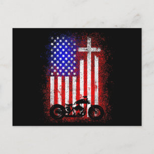 Carte Postale Vintage Motorcycle USA Drapeau Foi chrétienne pour