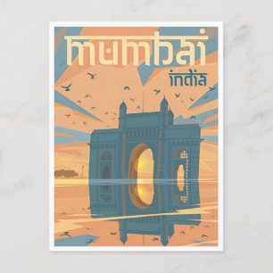 Carte Postale Vintage Mumbai, Inde Tourisme d'aquarelle de voyag