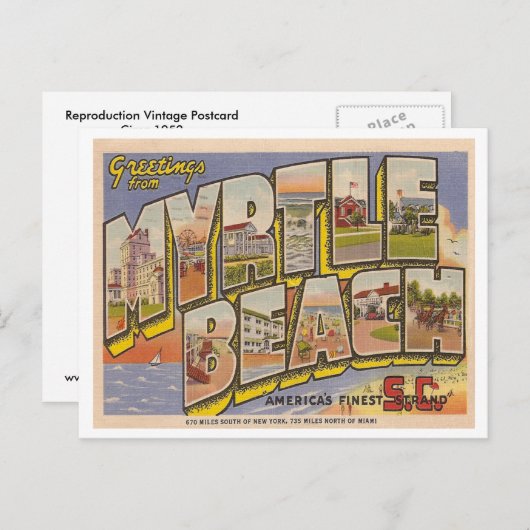 Carte Postale Vintage Myrtle Beach (Devant / Derrière)