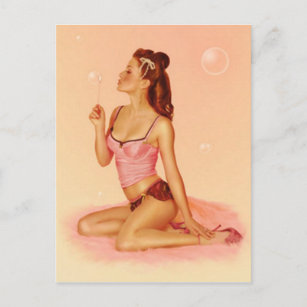 Carte Postale Vintage Naughty Bubbly Pin Up Girl