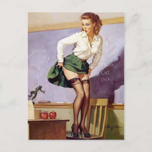 Carte Postale Vintage Naughty Enseignant Pin Up Girl