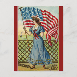 Carte Postale Vintage navigatrice fille 4 juillet
