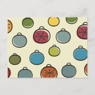 Carte Postale Vintage Noël Atomique époque colorée Ornements