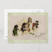 Carte postale - Vintage Noël Chats Chiens Danse (Devant / Derrière)