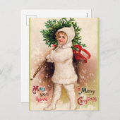 Carte postale Vintage Noël Enfant et arbre (Devant / Derrière)