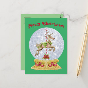 Carte Postale Vintage Noël Joyeux Go Round Snowglobe