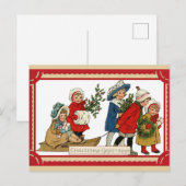 Carte Postale Vintage Noël mignon Enfants Enfants Sleigh (Devant / Derrière)