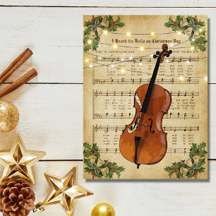 Carte Postale Vintage Noël Partition Musique et Cello