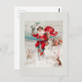 Carte Postale Vintage Noël Père Noël Bicyclette Reindeer (Devant / Derrière)