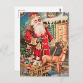 Carte postale Vintage Noël Père Noël Reindeer (Devant / Derrière)