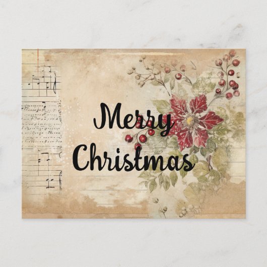 Carte Postale Vintage Noël Poinsettia Flower Collage (Devant)