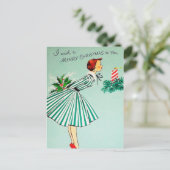 Carte postale Vintage Noël retro femme (Debout devant)
