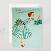 Carte postale Vintage Noël retro femme (Devant / Derrière)