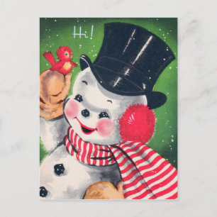 Carte postale Vintage Noël rétro snowman
