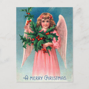 Carte postale Vintage Noël Saint-Ange rose