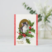 Carte Postale Vintage Noël Salutations Cute Kitten Cat (Debout devant)