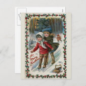 Carte postale Vintage Noël "Sliding down the Hill" (Devant / Derrière)