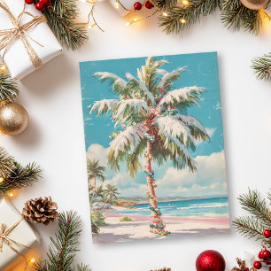 Carte Postale Vintage Noël Tropical Beach Palm Tree