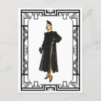 Vintage Noir et Blanc 1930 Fur Coat Mode