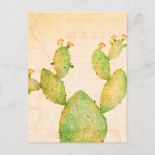 Carte Postale vintage Nopal Cactus Aquarelle
