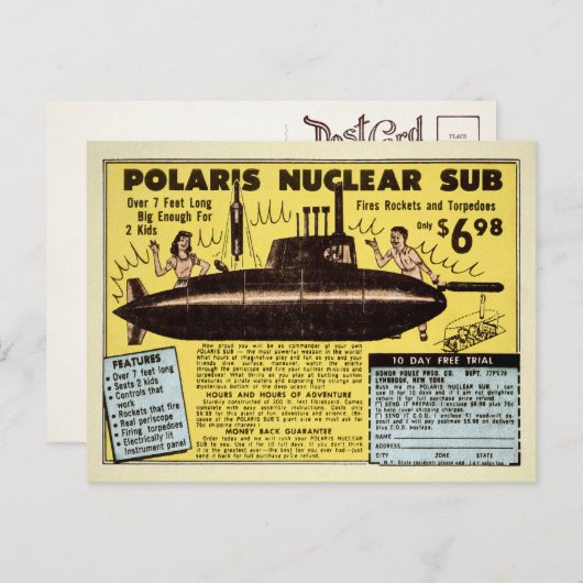 Carte postale vintage Nuclear Sub  (Devant / Derrière)