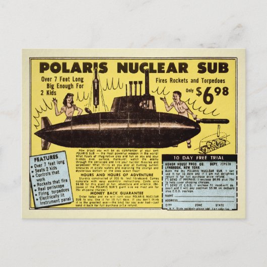 Carte postale vintage Nuclear Sub  (Devant)