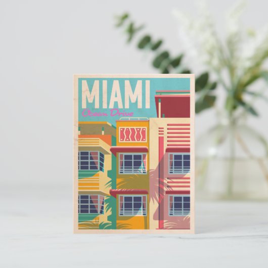 Carte Postale vintage Ocean Drive Miami (Debout devant)