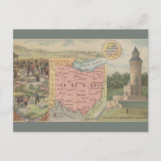 Carte Postale Vintage Ohio Map (Devant)