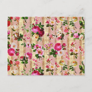 Carte Postale Vintage or Floral rose Roses Damask