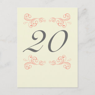 Carte Postale Vintage, orange, gris Mariage Numéro de tableau