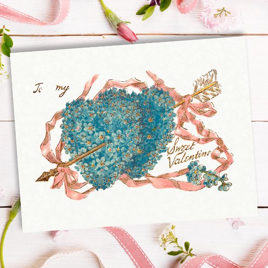 Carte Postale Vintage Oubliez-Moi-Pas-Coeurs