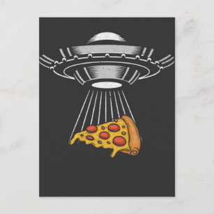Carte Postale Vintage OVNI Pizza Enlèvement Alien Retro vaisseau