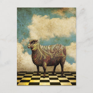 Carte Postale Vintage Paisley Sheep en Brown