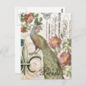 Carte postale vintage paon (Devant / Derrière)