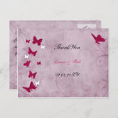 Carte Postale vintage papillon rose et violet Merci (Devant / Derrière)