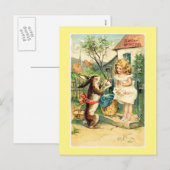 Carte postale Vintage Pâques Bunny & Girl (Devant / Derrière)