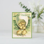 Carte Postale Vintage Pâques Salutations poussins (Debout devant)
