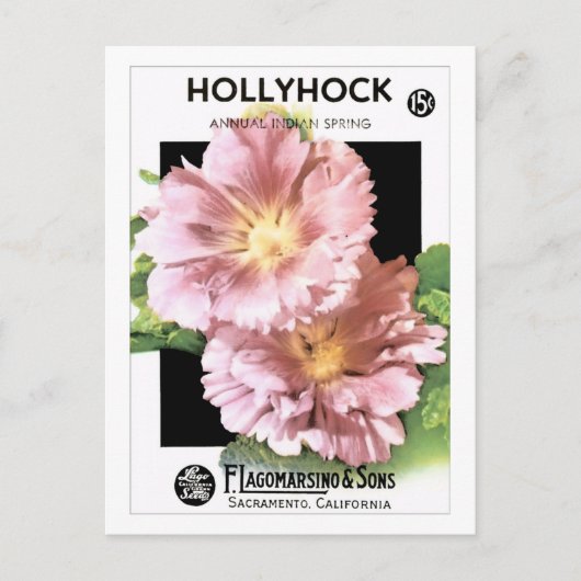 Carte Postale Vintage Paquet de semences de Hollyhock (Devant)