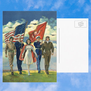 Carte Postale Vintage Patriotique, Fiers Héros du personnel mili