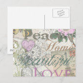 Carte Postale Vintage Peace Home Belle Amour (Devant / Derrière)